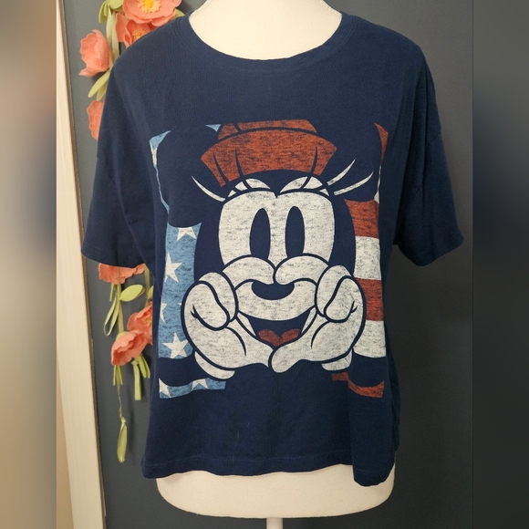 Disney Old Navy Minnie Patriotic Oversized  Cropped Tee Size XL - Picture 1 of 7